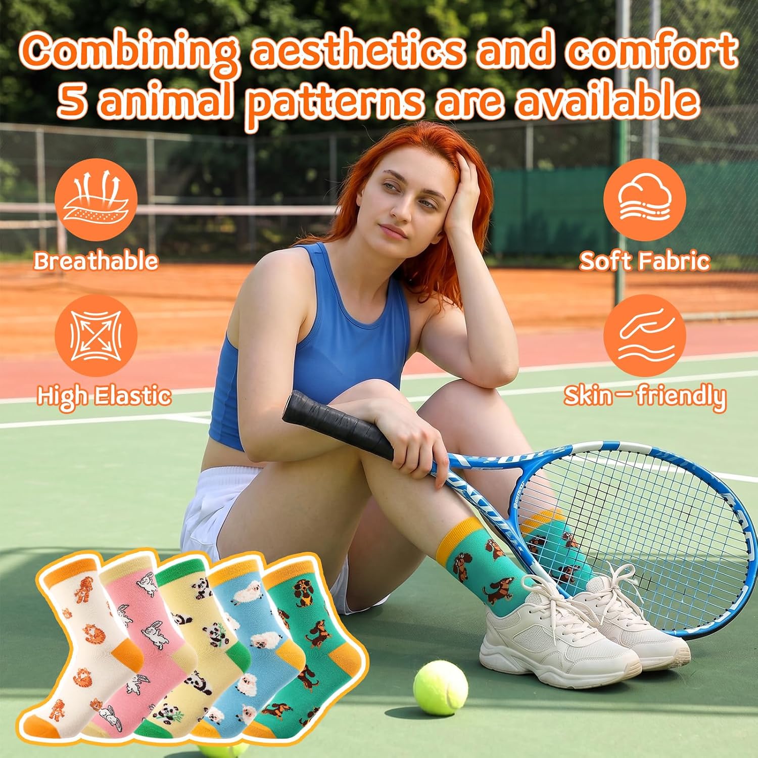 5 Pairs Cute Animal Crew Socks for Women - Soft Cotton Novelty Socks, Breathable Colorful Casual Socks for Ladies Girls, US 5.5-9.5