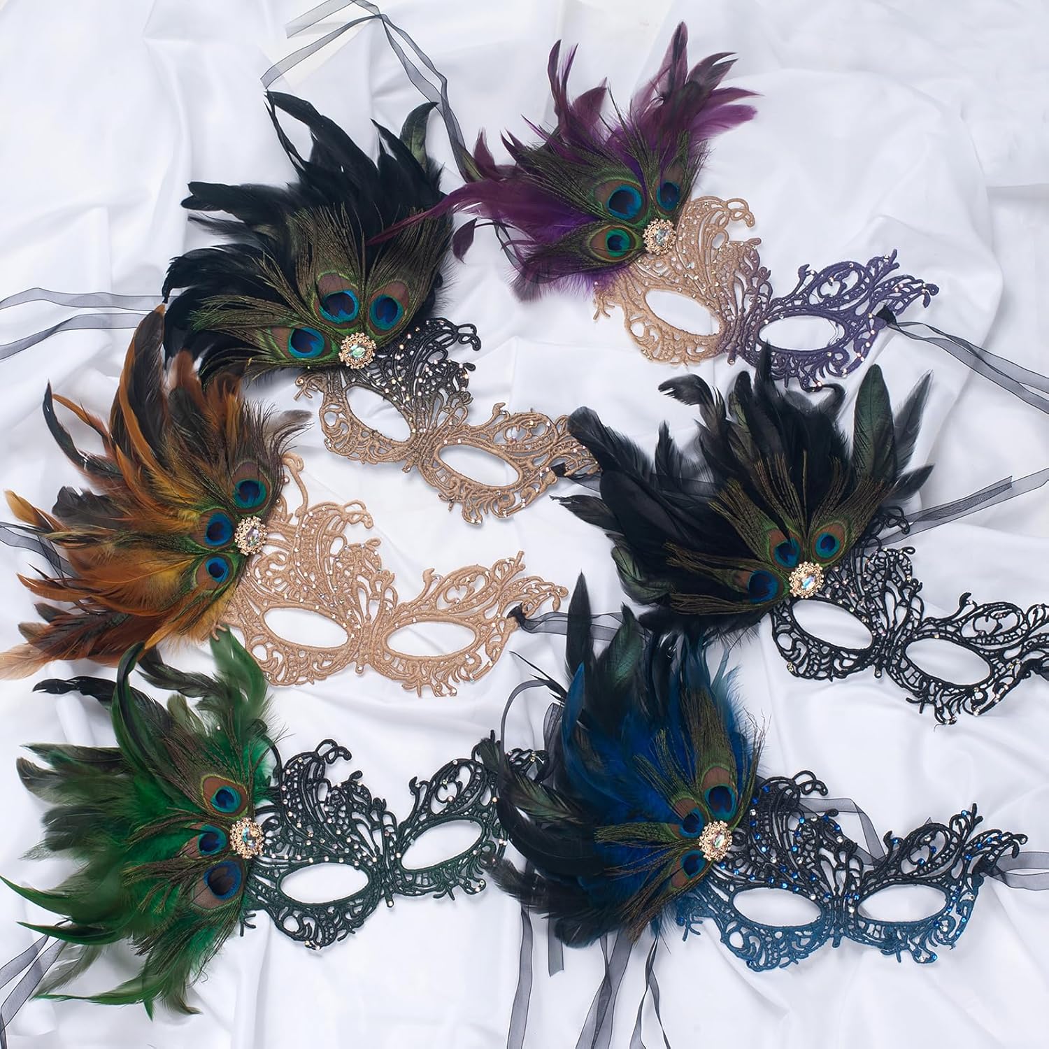 Lace Masquerade Masks for Women, Peacock Feather Venetian Mask for Halloween Carnival Mardi Gras Party Evening Prom - Image 5
