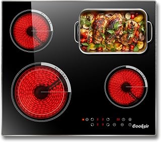 Ceramic Hob, Electric Cooktop, 4 Heating Zone Built in Hot Plate Electric Stove Top with Dual Oval Zone Fits for All Cookwares, without Plug