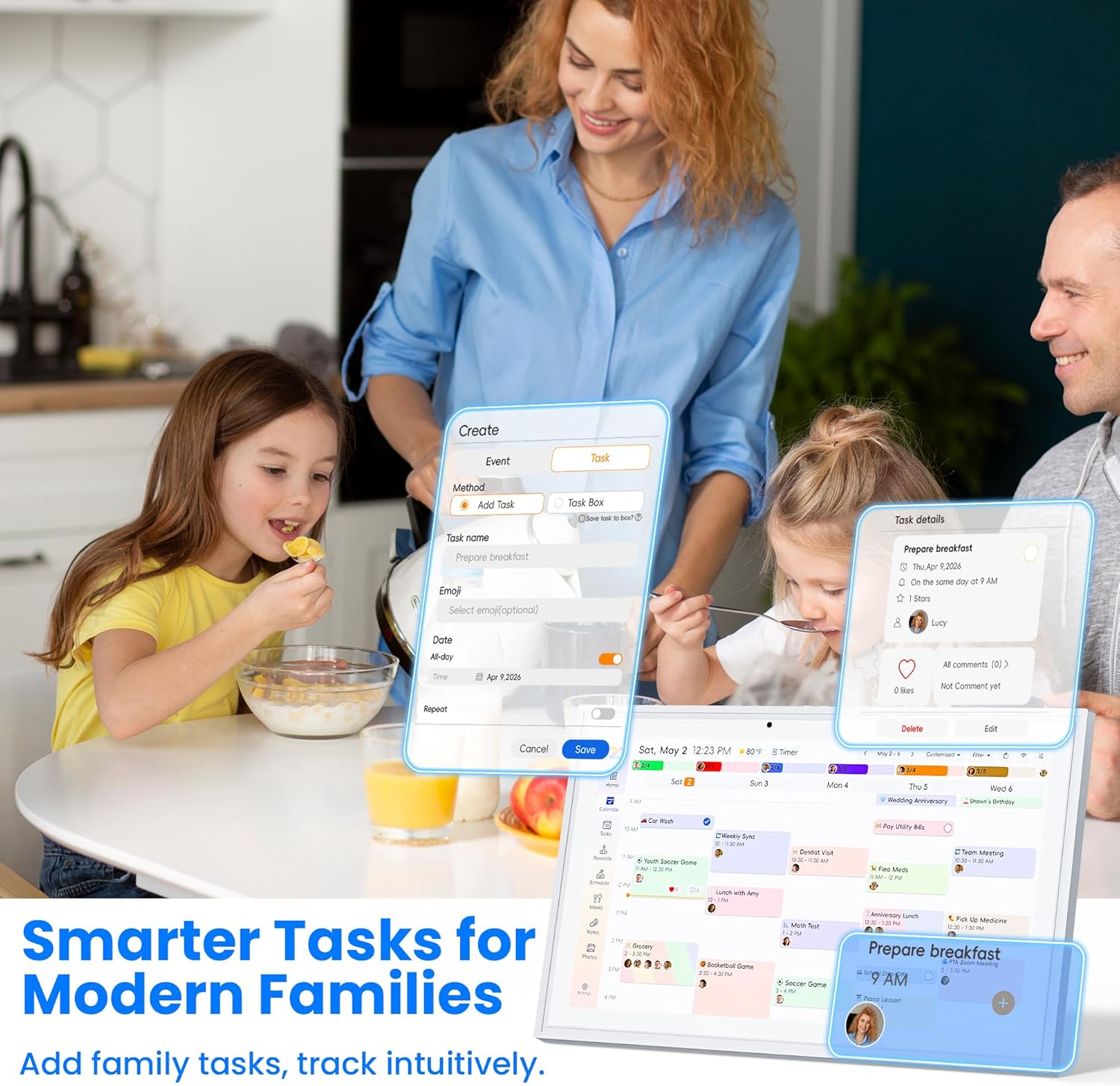 15.6" Smart Digital Calendar, Touchscreen Family Planner & Chore Chart, 32GB Electronic Calendar + Smart Family Planner, Wall and Desk Mountable, Gifts for Women Men, Gifts for Mom Dad