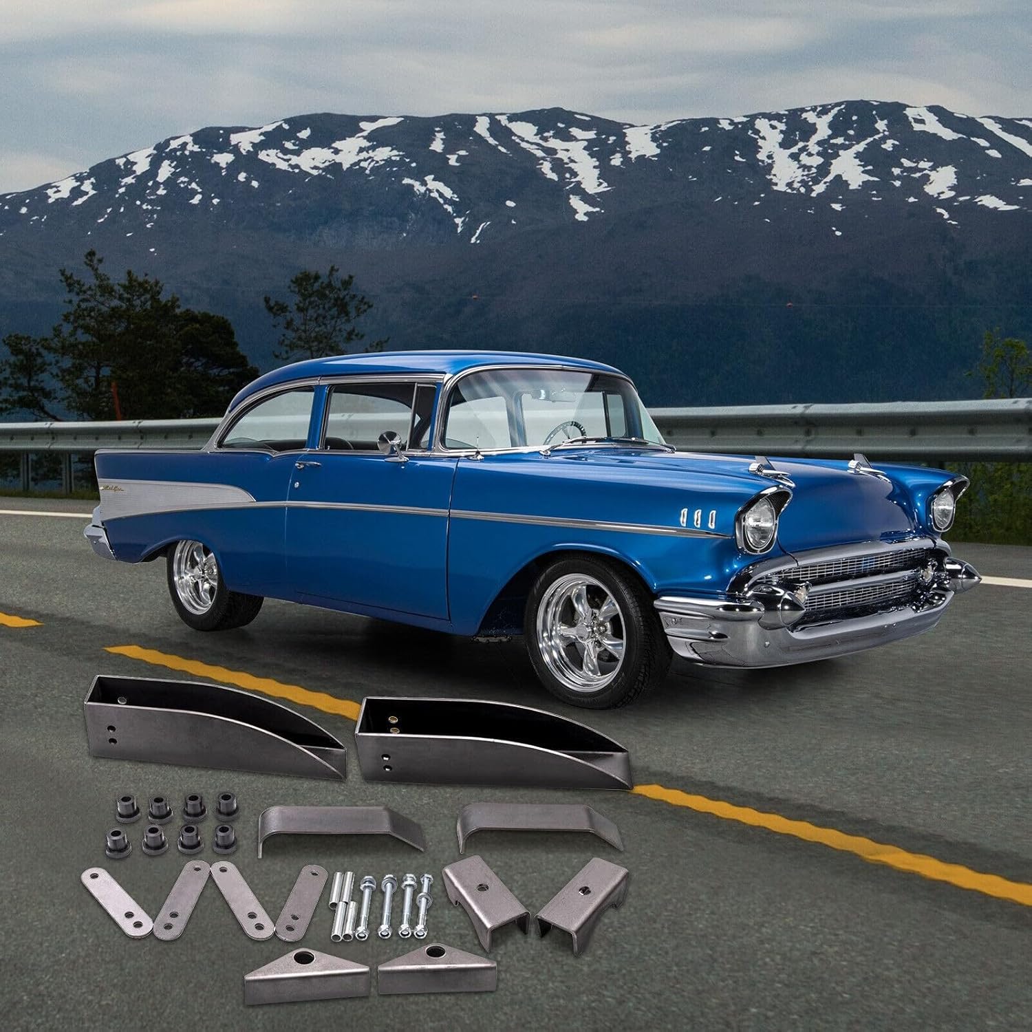 Rear Spring Relocation Pocket Kit 150 210 Mounting Hardware Aluminum for Chevy for Bel Air for Del Ray for Nomad for 1-Fifty Series for Sedan Delivery for 2-10 Series MXR03FXZL