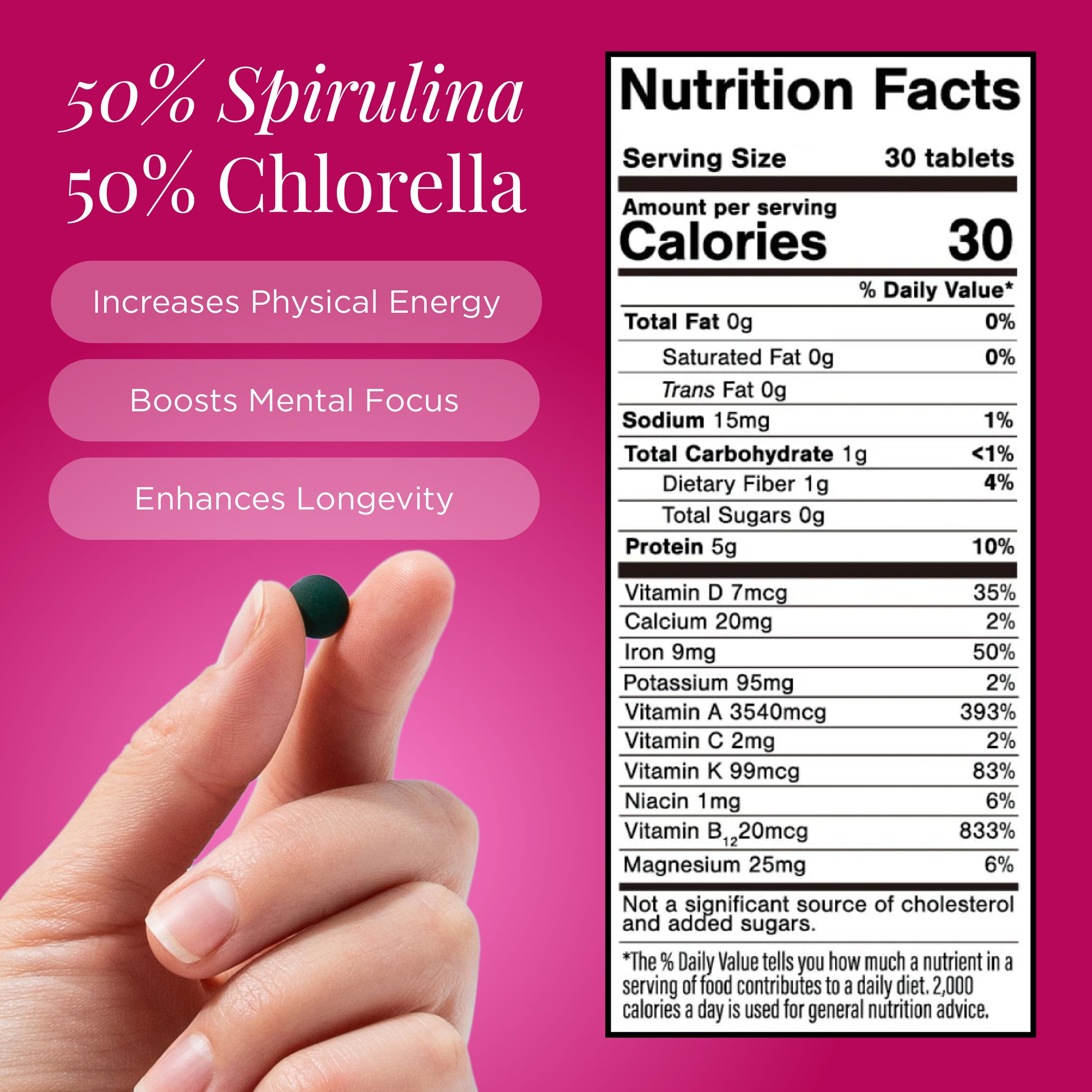 VITALITYbits Spirulina Chlorella Tablets, Algae Blend, 1000 Tablets — Amazon image 3