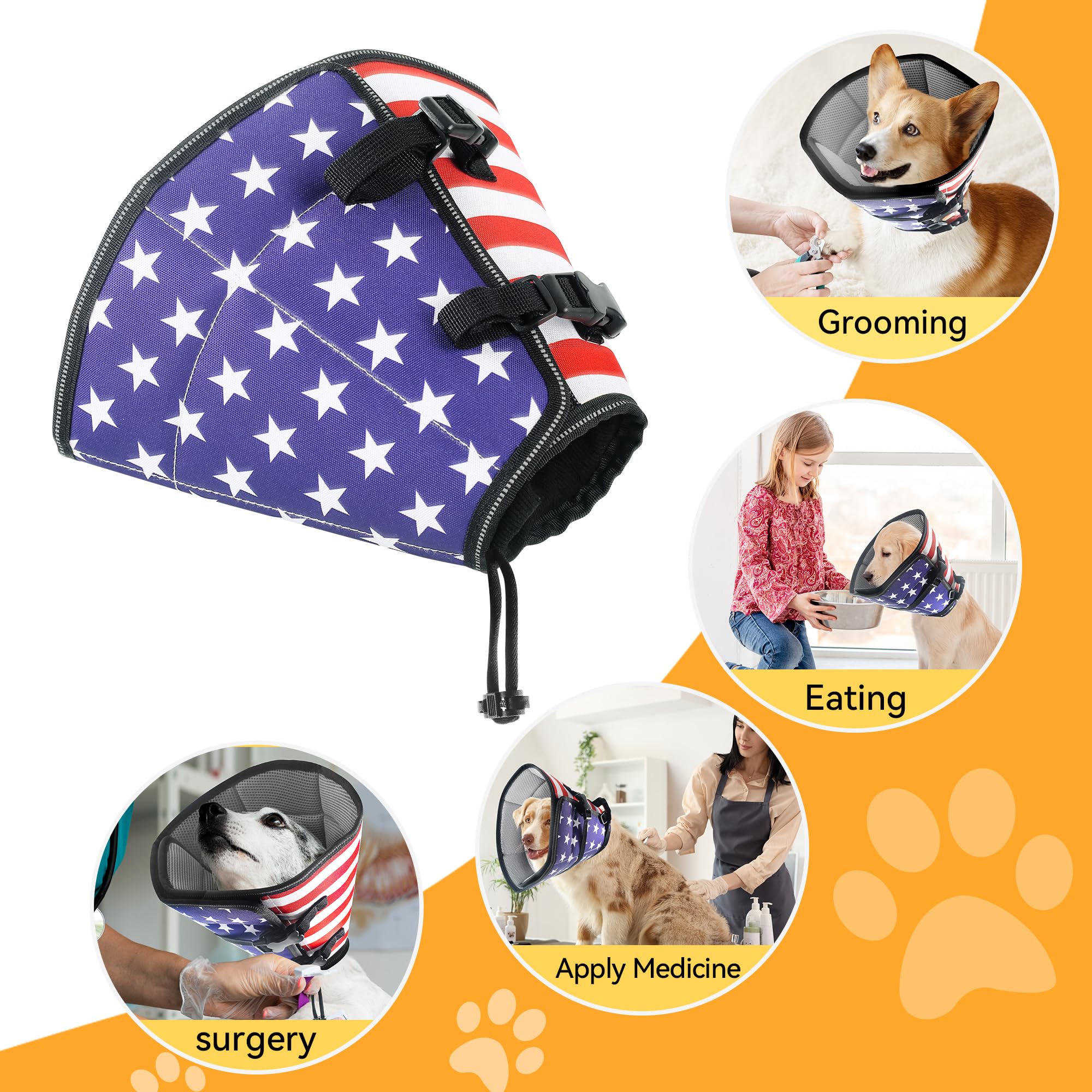 TDTOK Collar de cono suave para perro, con bandera ajustable, alternativa para perros grandes, medianos y pequeños después de la cirugía, collares de cono de perro transpirables y cómodos para dejar