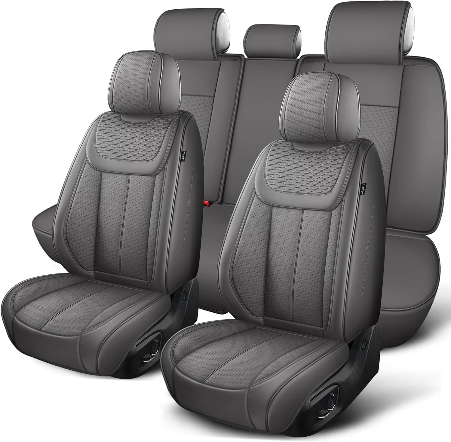 Car Seat Covers, Full Set Car Seat Covers Leather, Airbag Compatible (Grey)