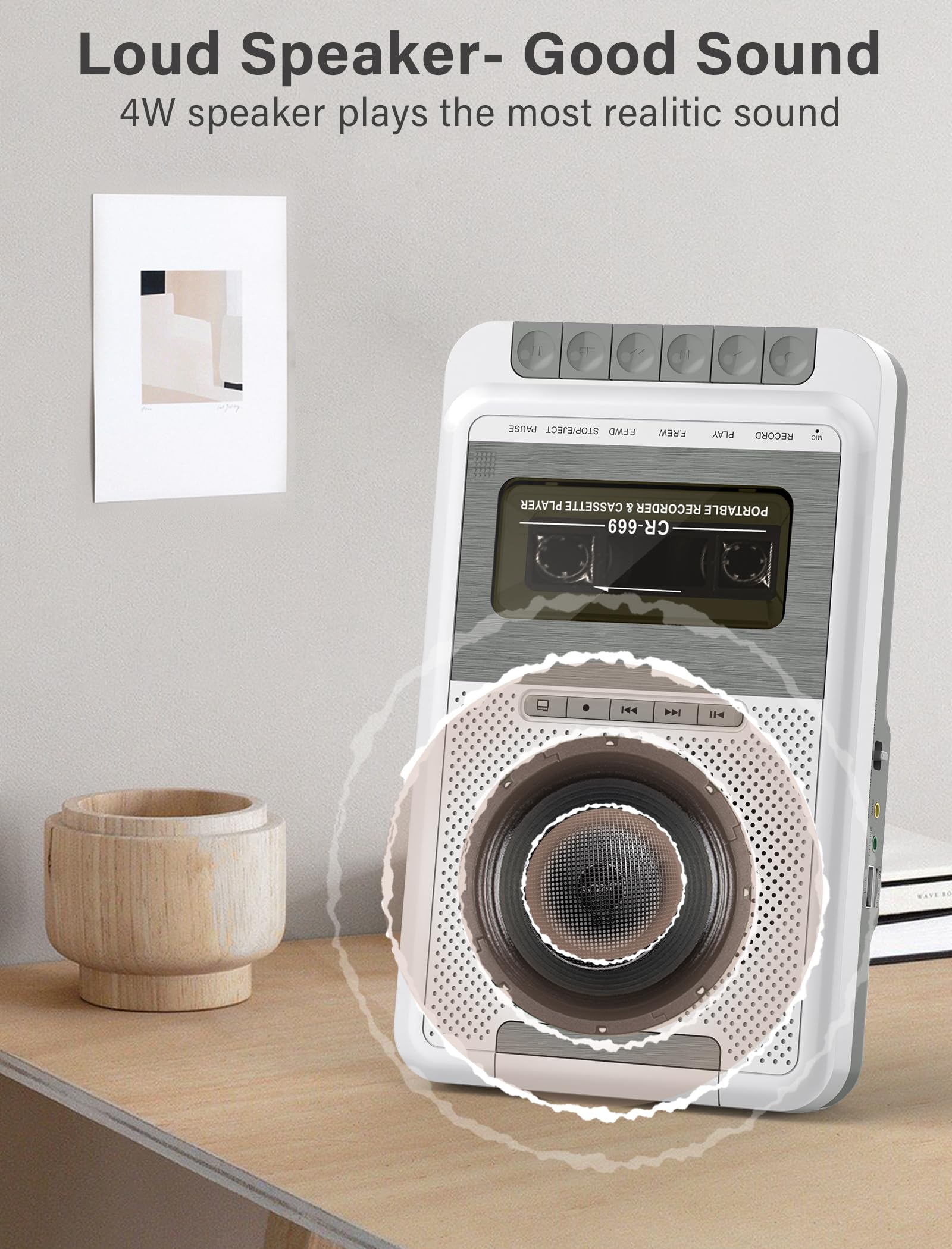 Lettore di cassette portatile, registratore convertitore, registrazione su cassette/USB/scheda SD tramite microfono, da cassette a musica MP3 tramite U Disk/scheda SD o PC (bianco)