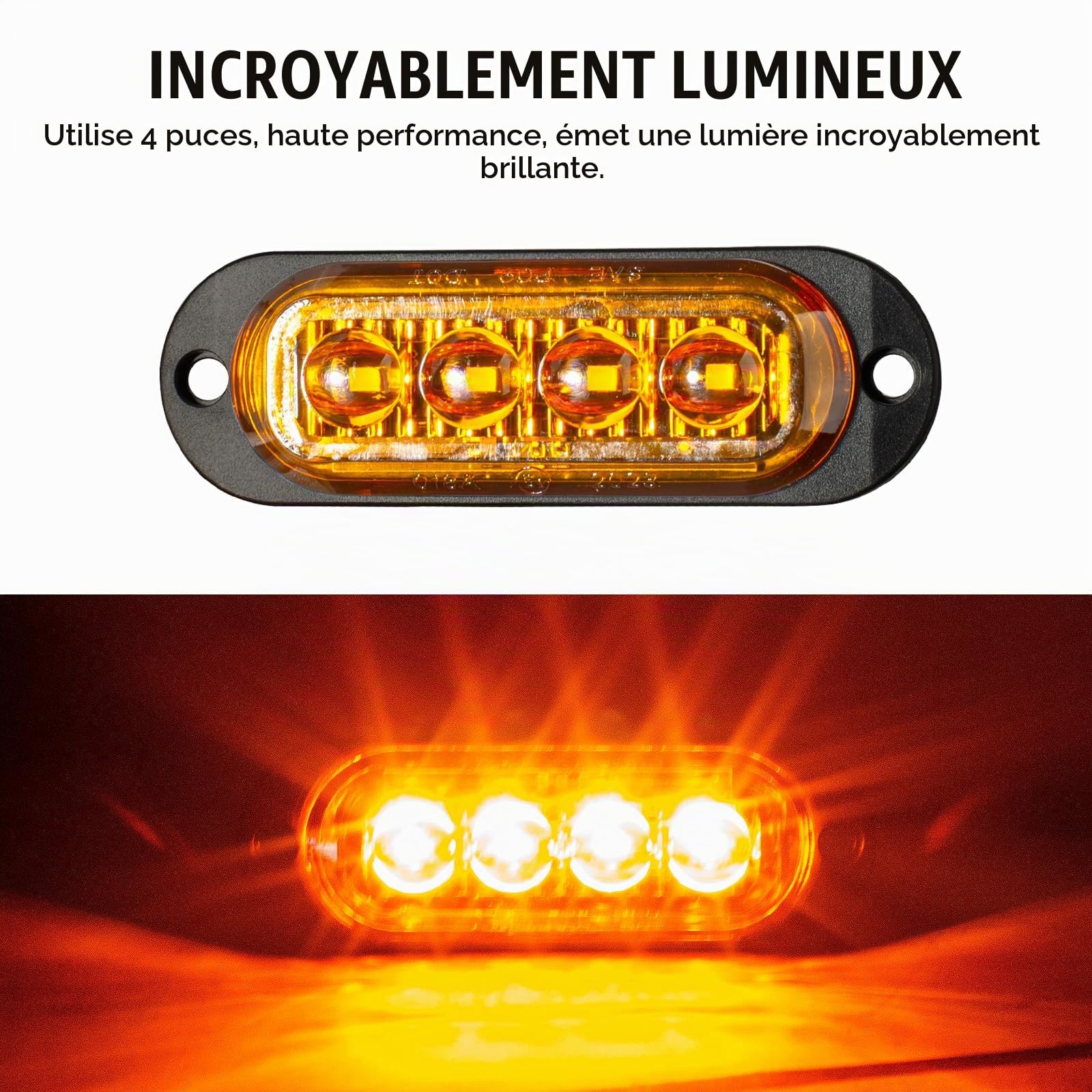 Catekro 10 x Feux de Gabarit LED 12V/24V 4 LED Feux de Position (Jaune) | Feu de Gabarit Remorque Étanches pour Remorque Camion Bus Caravane Signalisation Latérale Universels Orange