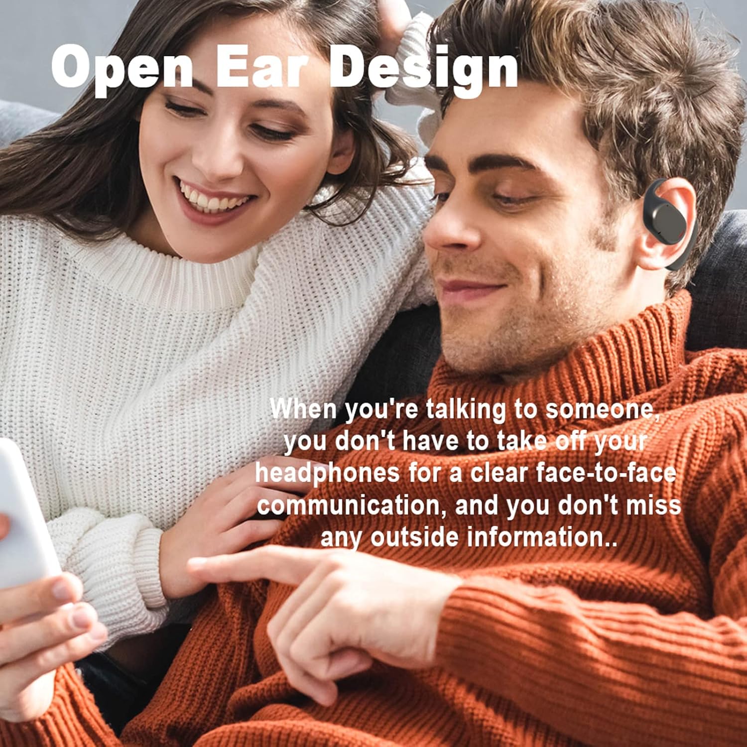 Open Ear Headphones Wireless Bluetooth Air Bone Conduction Headphones Head Set with Mic Bone Conduction Earbuds Headset Bone Conducting Earphones Ear Buds Workout Over the Ear Earbuds with Earhooks