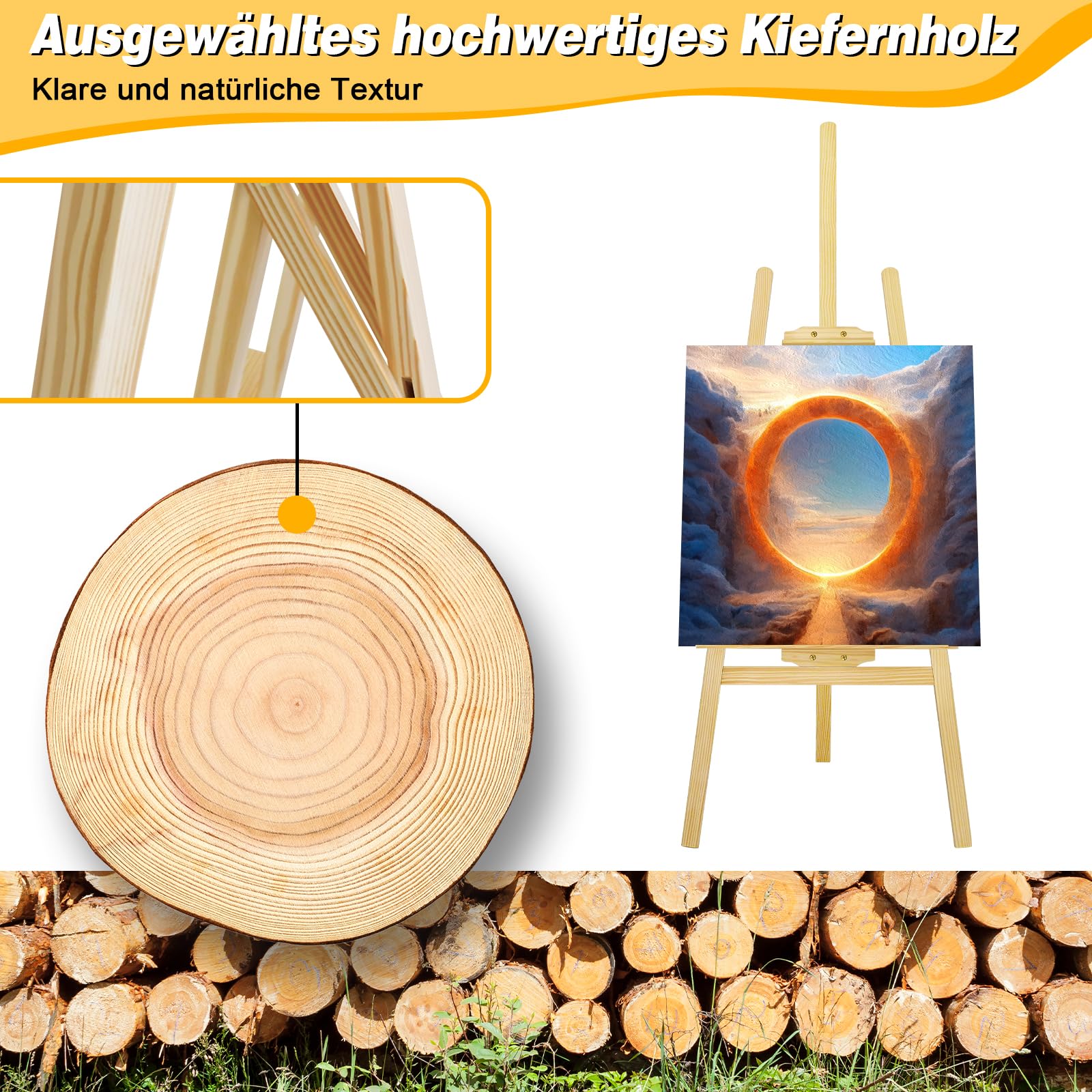 Chevalet en bois réglable de 150 cm pour toile jusqu'à 116 cm – Chevalet de terrain robuste pour adultes et enfants, idéal pour la peinture, le ding et les projets créatifs
