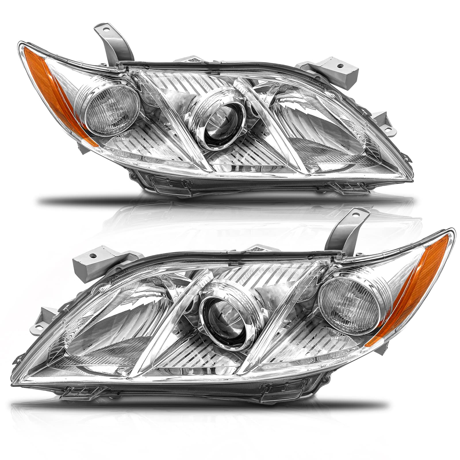 Photo 1 of ROADEAL Compatible with 2007 2008 2009 Toyota Camry Headlight Assembly Passenger and Driver Side Exclude Hybird Chrome Housing Amber Reflector Clear Lens Headlamps Replacemen