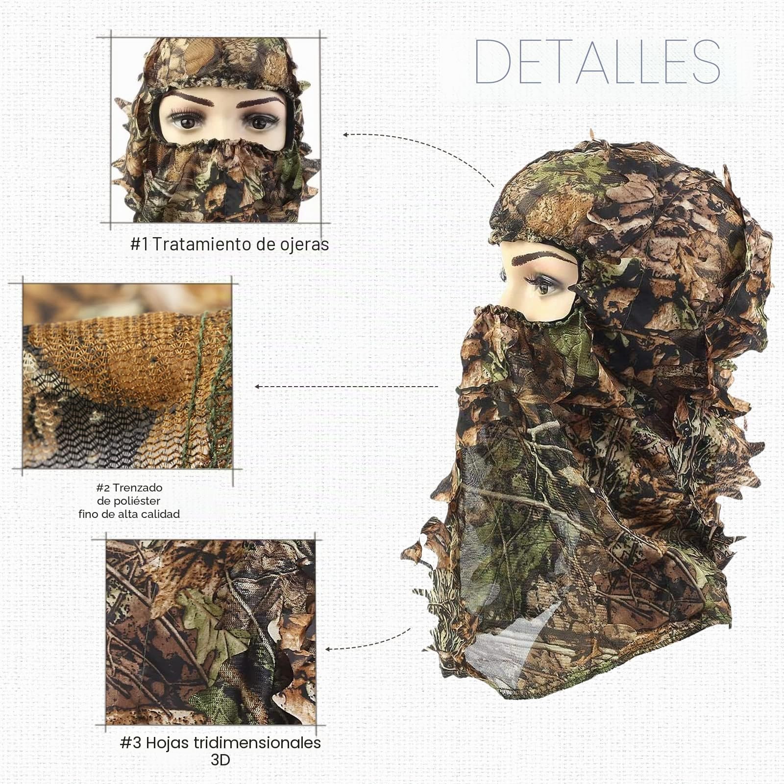3D Hojas Camuflaje Caps, Pasamontañas Sombrero y Máscara para Caza Exterior