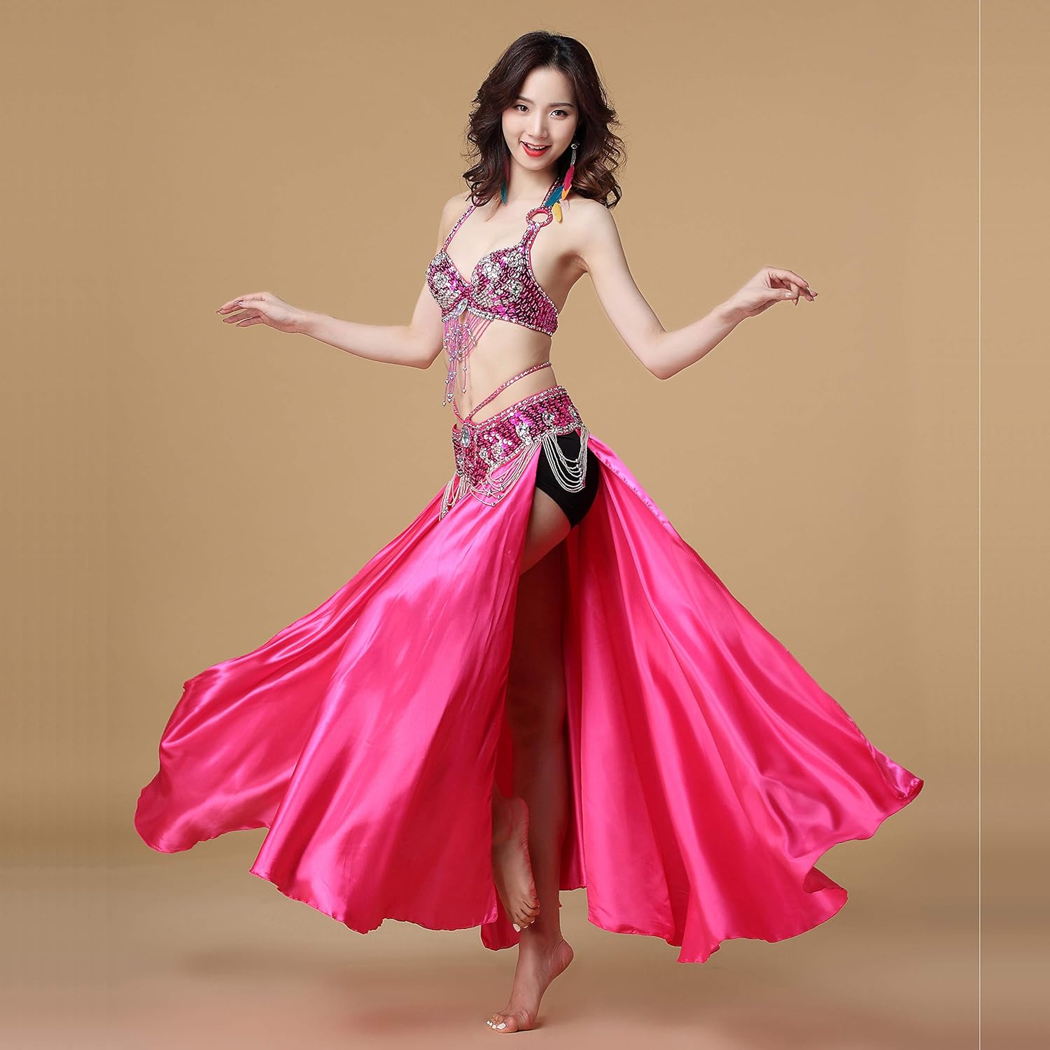MUNAFIE Belly Dance Skirt Satin Split Side Long Skirts for Women - Image 2