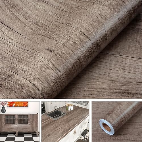 Vista 10 de AbaBoorty Papel tapiz clásico de madera de roble gris de 85 x 15.8 pulgadas, papel tapiz de vinilo con aspecto de madera para armarios y estantes
