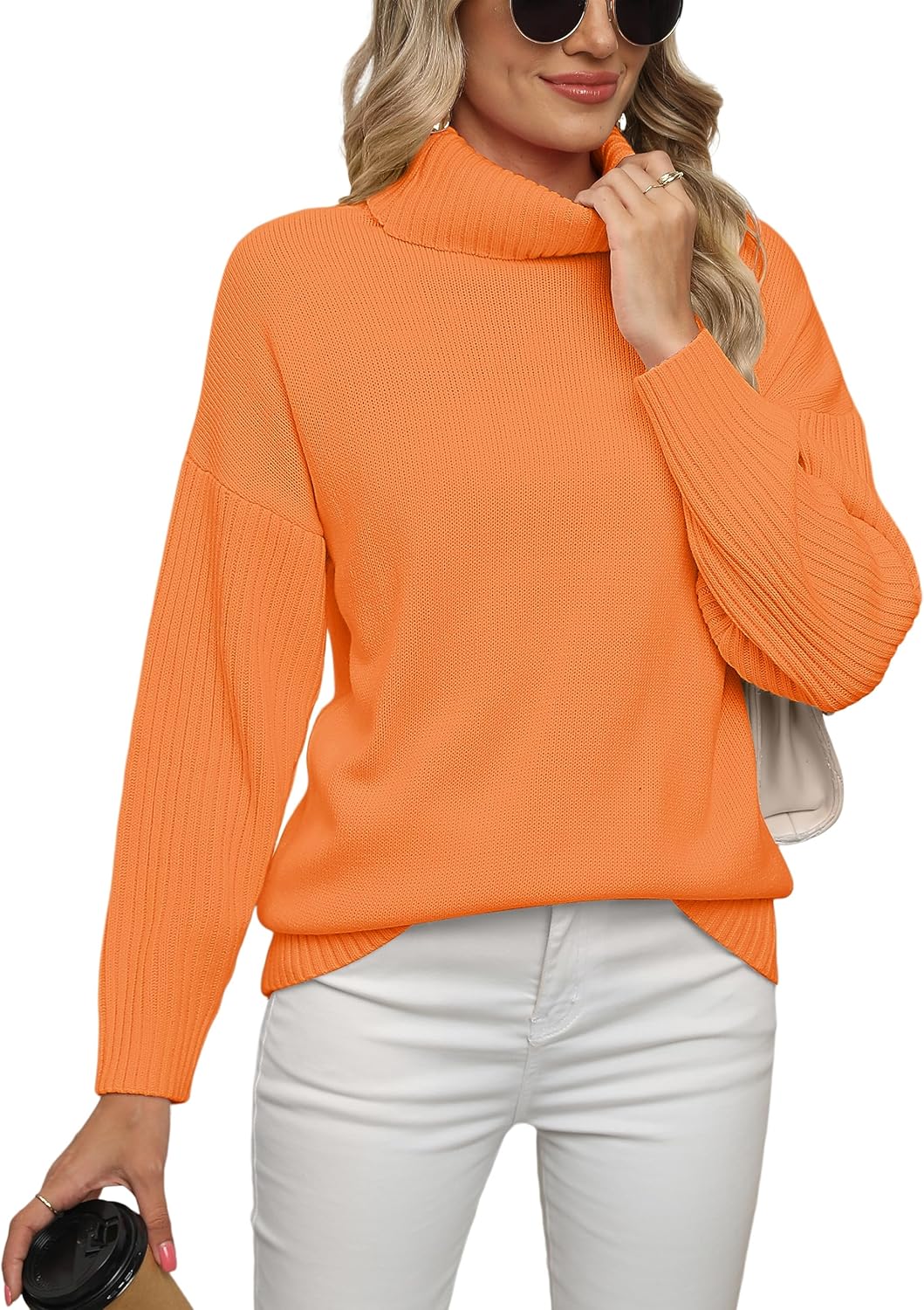Jouica Women 2025 Fall Casual Turtleneck Batwing Sleeve Chunky Oversized Ribbed Knit Tunic Sweaters Pullover