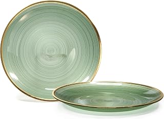 " OCCASIONS " 40 Plates Pack, Disposable Wedding Party Plastic Plates (7'' Appetizer/Dessert Plate, Belize in Green & Gold & Gold)