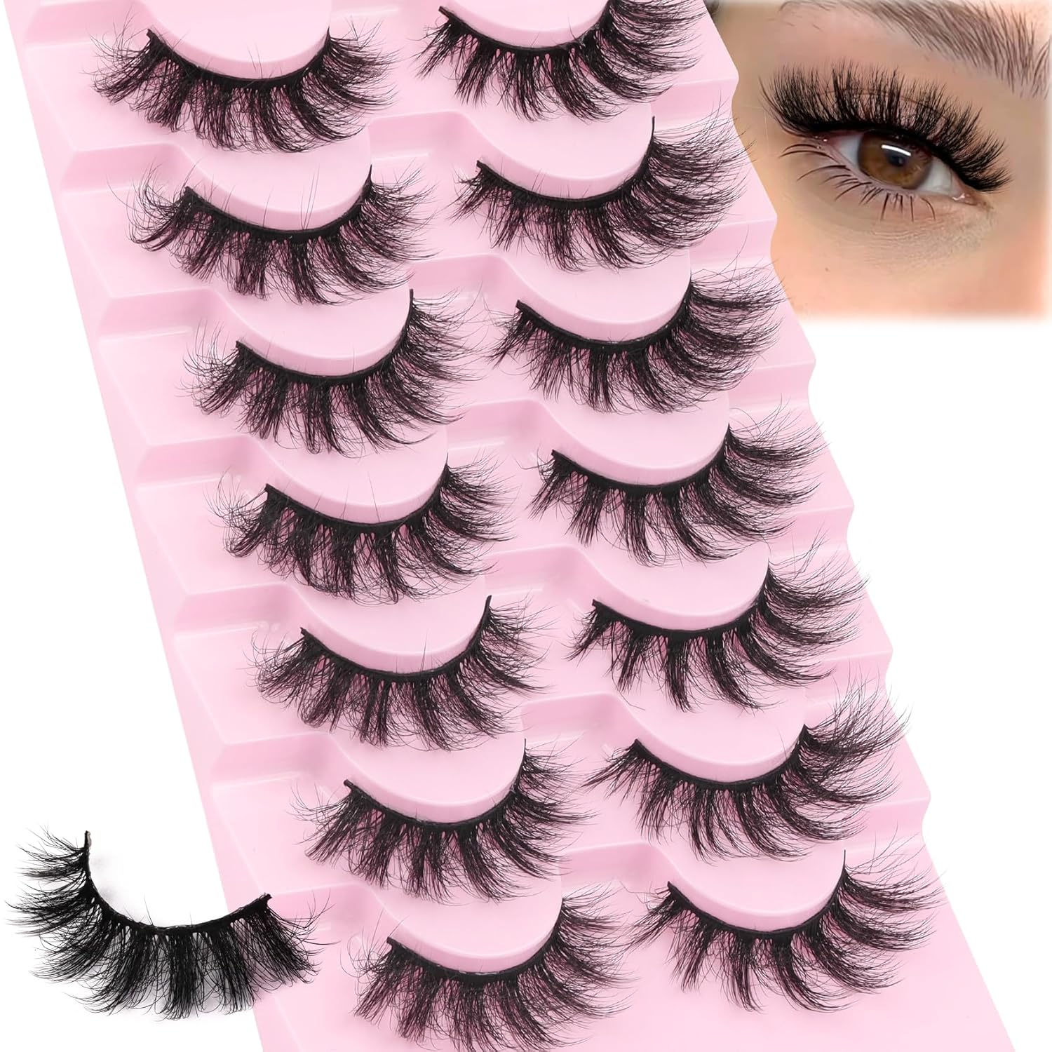 Veleasha Faux Mink Lashes Fluffy Lashes Dramatic Eyelashes Cat Eye Lashes 8-18MM 5D Volume 100% Handmade Soft False Eyelashes 7 Pairs Pack Fake Eyelashes (Brooklyn Bombast)