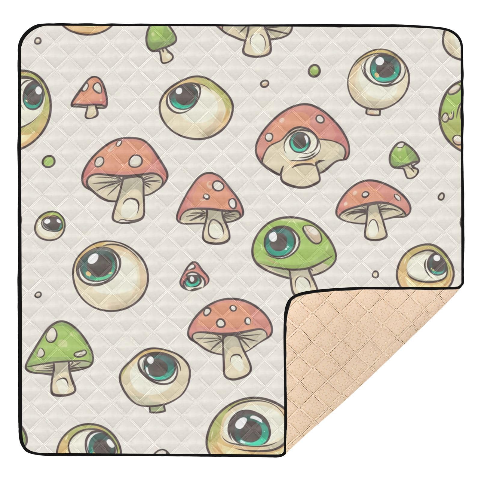 Kigai Eyes Mushroom Baby Play Mat for Floor and Playpen 50x50 inch Non-Slip Baby Activity Playmat Waterproof Foldable Crawling Mat for Infants Toddlers