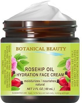 Botanical Beauty ROSEHIP OIL HYDRATION FACE CREAM. For Normal - Dry - Sensitive Skin. Moisturized and nourished 2 Fl. oz. - 60 ml.