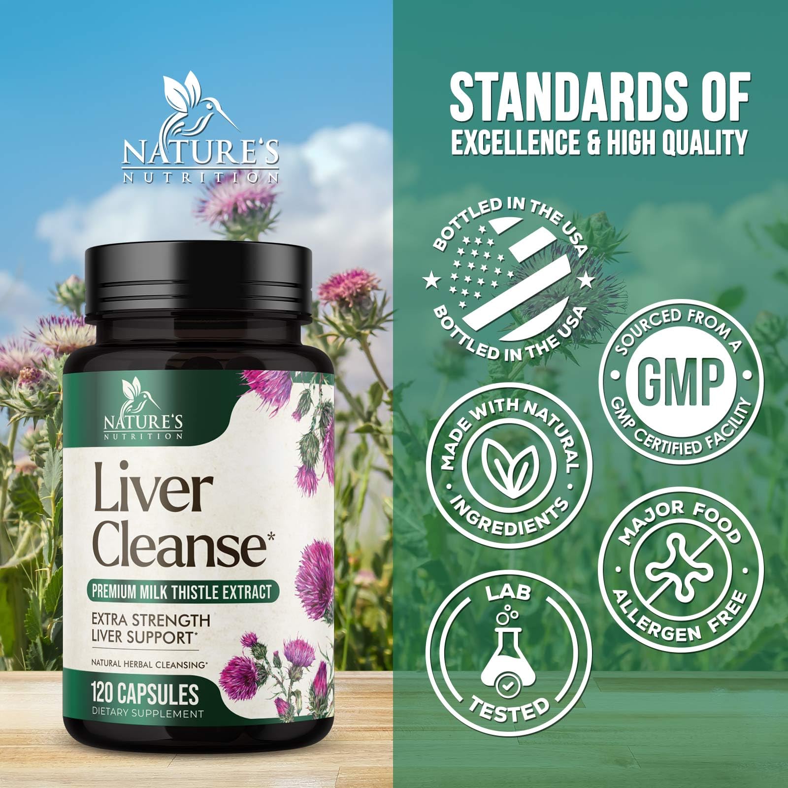Liver Cleanse Detox & Repair Supplement - 1100mg Herbal Liver Complex - Milk Thistle with Silymarin, Dandelion, Artichoke Extract, Turmeric & Beetroot - Natural & Gentle Liver Support - 120 Capsules — Amazon image 4