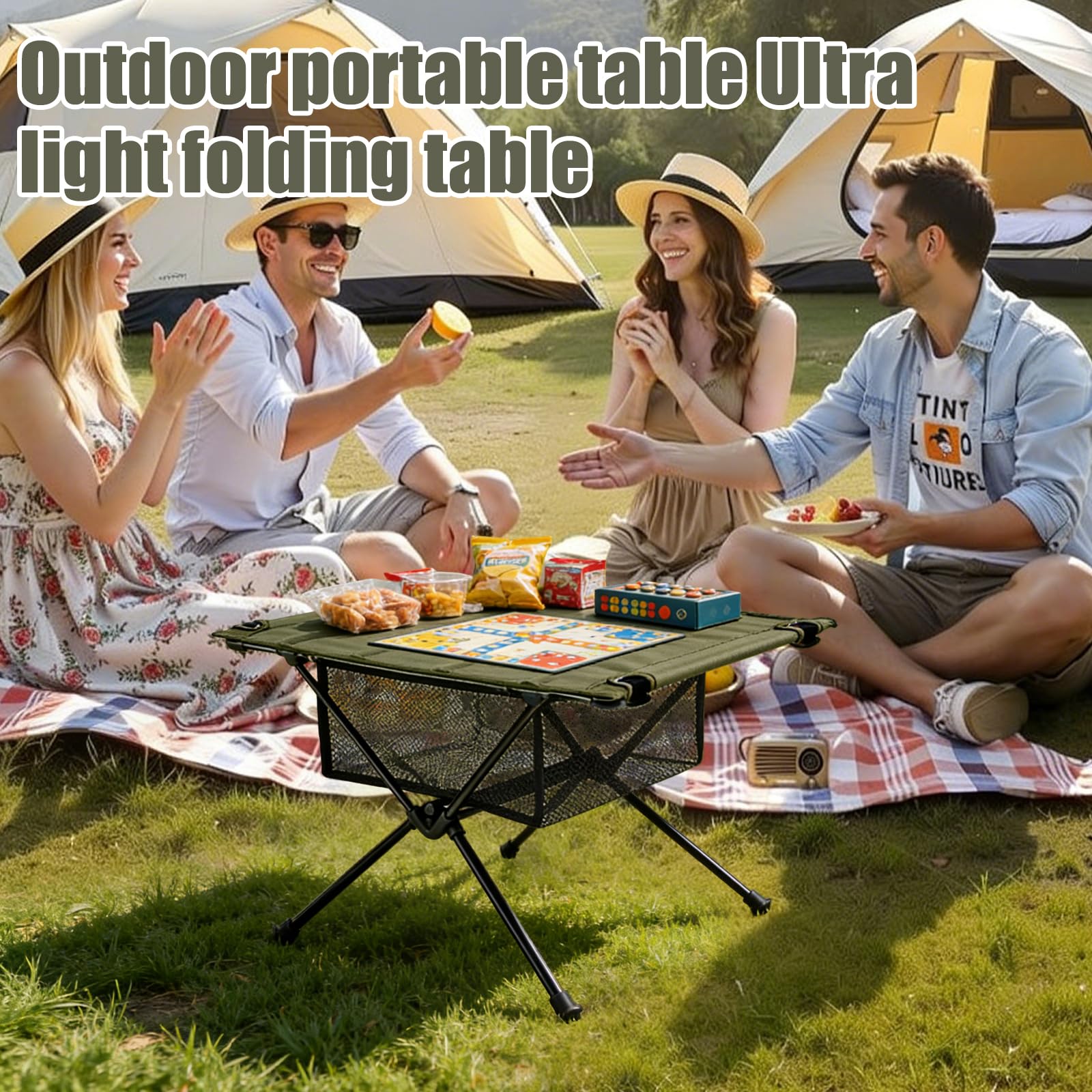 PORFOYO Campingtisch Klappbar, Camping Tisch Mit Tragetasche Und Netztasche, 60 X 40 X 39.5cm Klapptisch Camping, Campingtisch Faltbar Klein, Campings Klapptisch Für Picknick Wandern Reisen (Grün)
