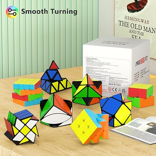 Miniatura 25 de Vdealen Juego de cubos de velocidad, paquete de 7 cubos de rompecabezas, paquete de bolas antiestrés de 2 x 2, 3 x 3, 4 x 4, pirámide, dodecaedro