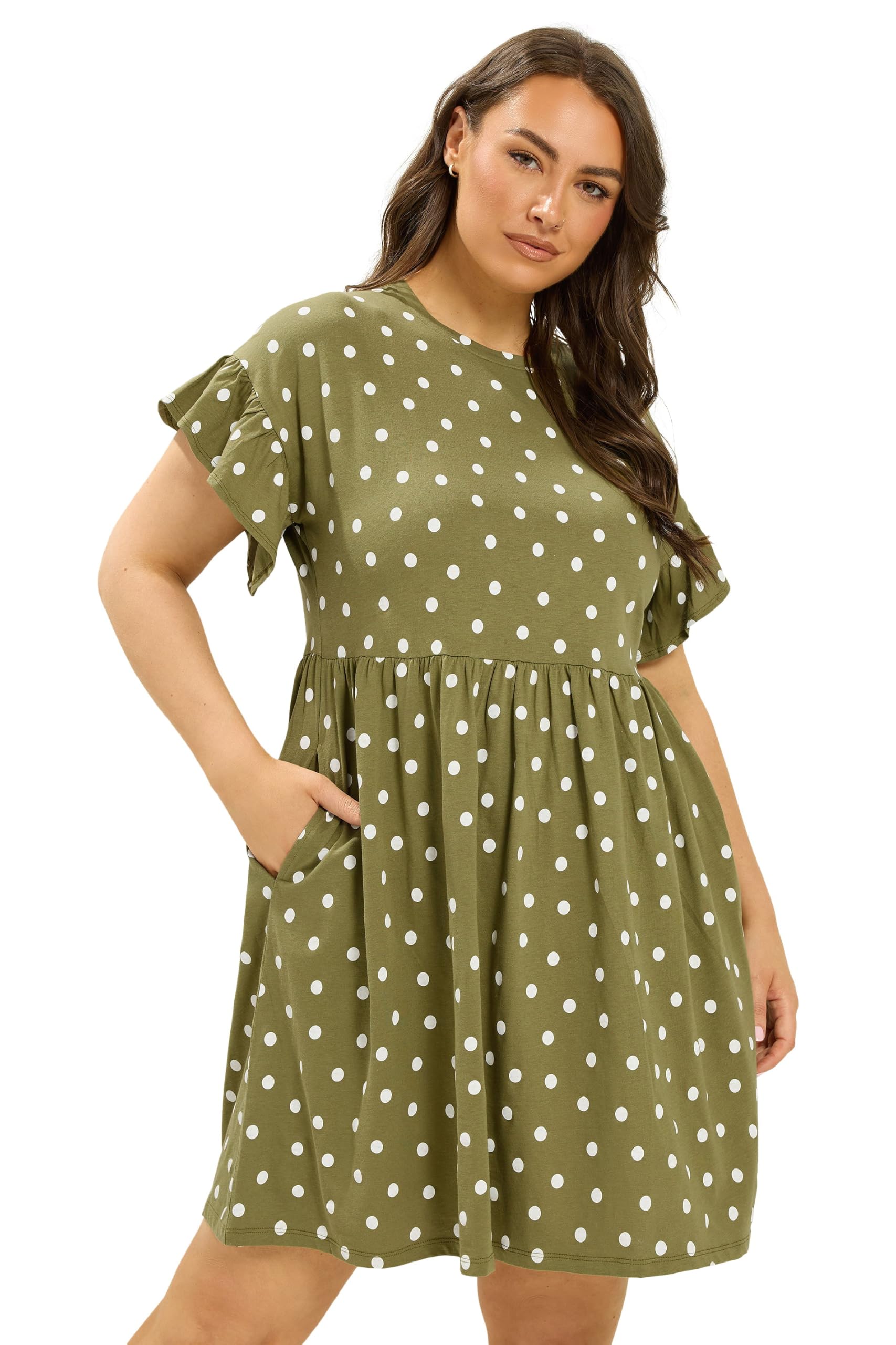 Yours Women's Olive Polka Dot Tunic Dress In | : 26/28