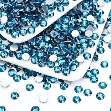 1440PCS SS6 Crystal Glass Flatback Rhinestones, Round Flat Back Crystal Gems for Nail Art and Craft Clothes, Glue Fix Diamond Stones Blue Zircon/Peacock Blue 1.9-2.0mm