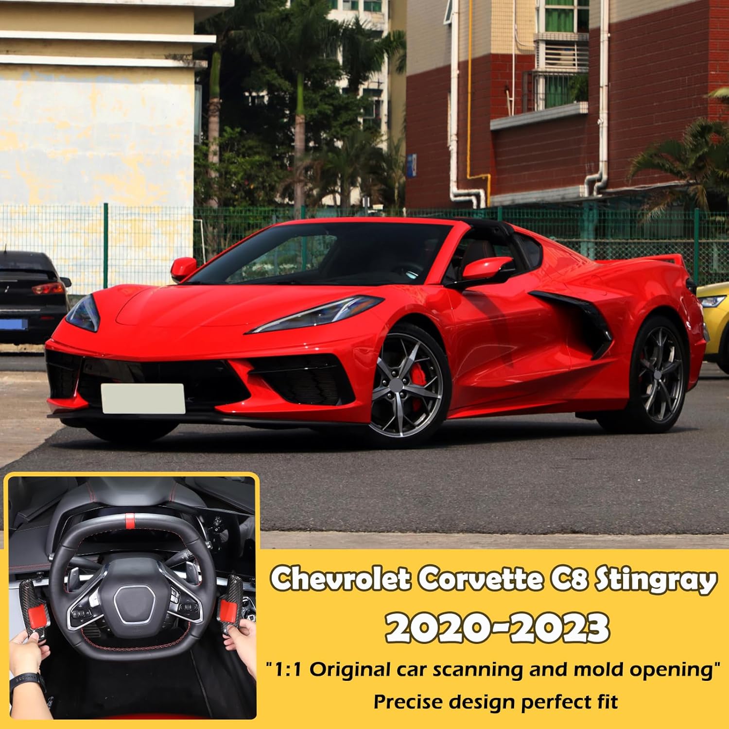 Car Steering Wheel Paddles Shifter Extensions Cover Trim Compatible with Corvette C8 Stingray 2020 2021 2022 2023, Auto Interior Shift Trim Cover Accessories(black carbon)