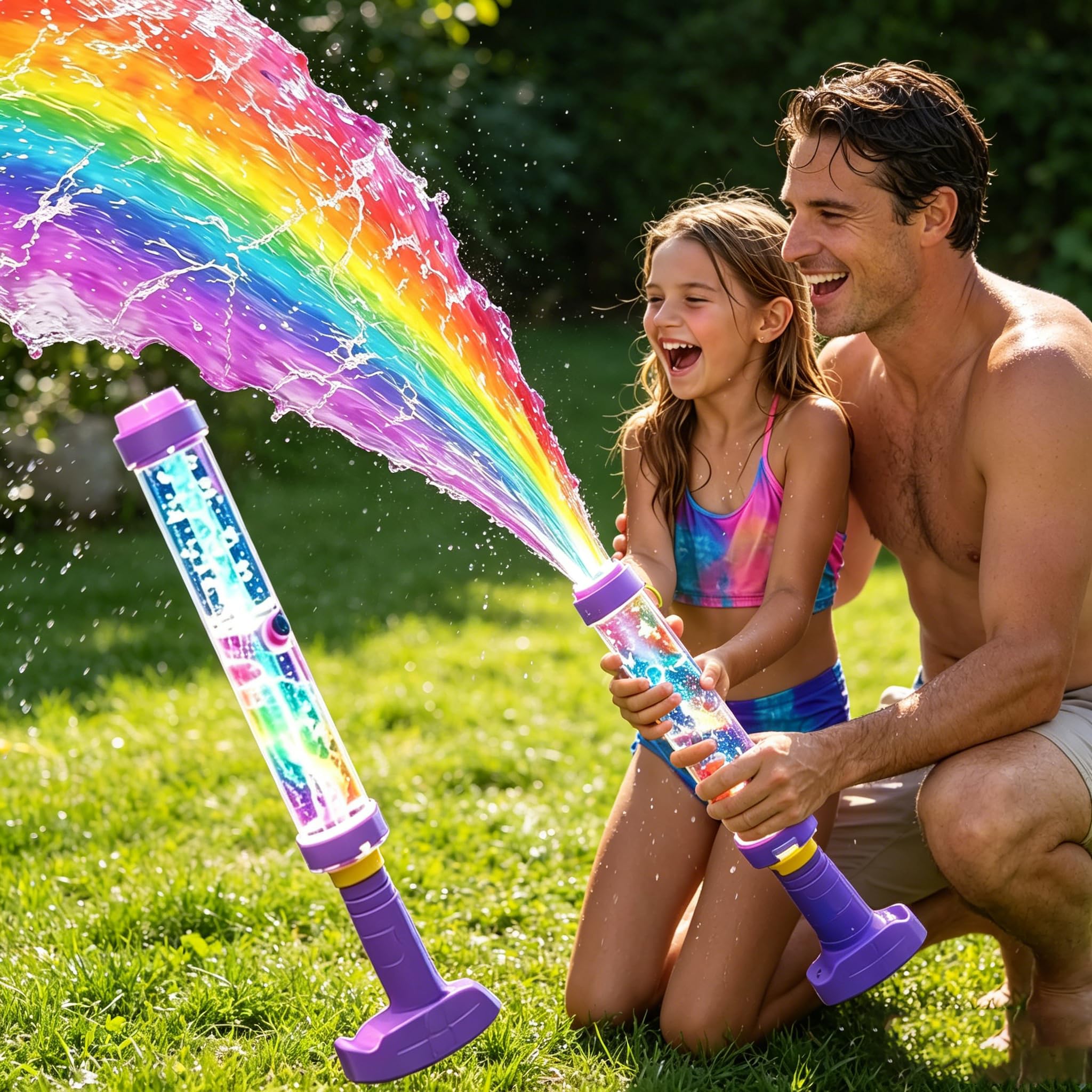 Glowing Rainbow LED Water Blaster – Summer Fun That Pops Like Magic, Firework Spray Water Gun with Lights, Leakproof Soaker Toy for Pool Party Outdoor Summer Water Games for Kids & Adults (1PCS)