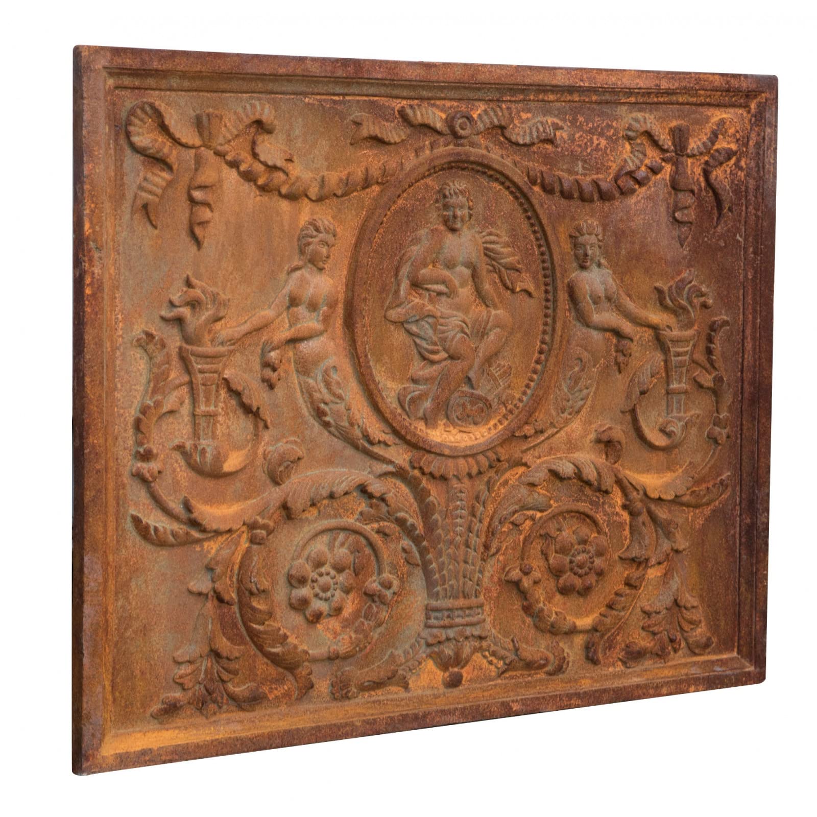 Biscottini Placa Hierro Fundido Decorada con Relieve | Paraschispas Chimenea, tapadera de 81 x 2 x 65 cm, óxido Natural, 81x2x65 cm