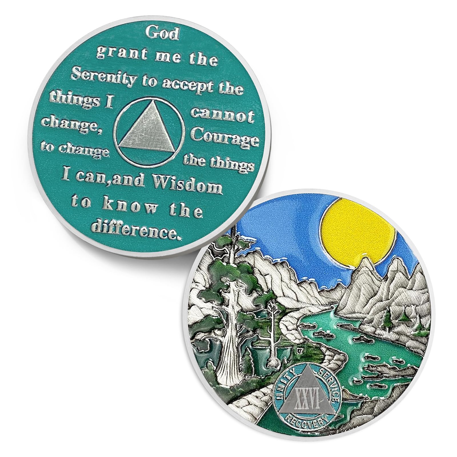 Sunlight 26 Year Sobriety Coin - Recovery 26 Year AA Coins - Serenity Prayer NA AA Chips and Medallions - 1-65 Prime Living Clean Sober Token - Narcotics Alcoholics Anonymous Gifts for Men Women