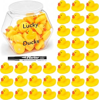 Yopyame Lucky Ducks for Classroom Jar - 36pcs Mini Duck for Classroom Management Bulk with 1 Pen 1 Plastic Jar 1 Lucky Ducks Sticker Season Management Tool for Back to School Student Teacher Gifts