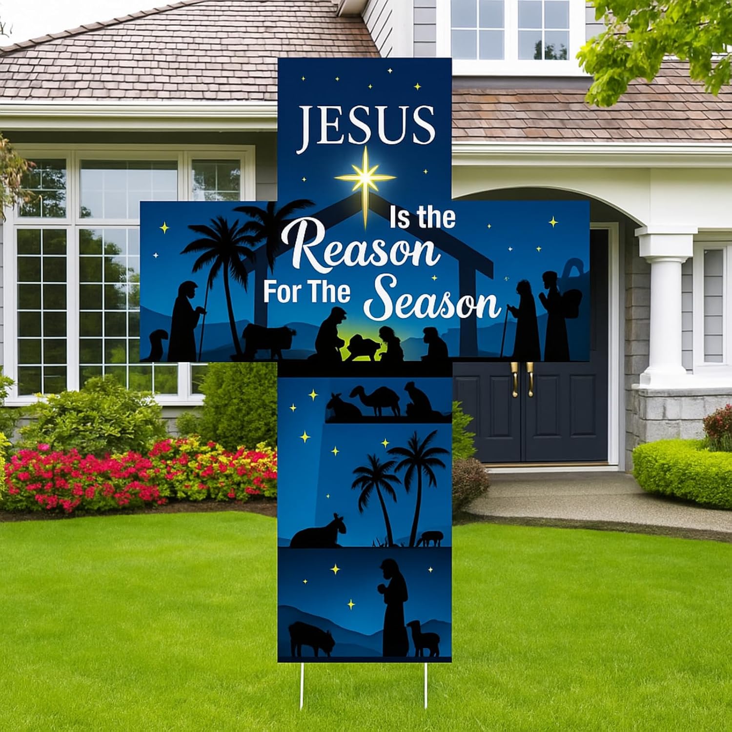 Roowest Easter He Is Risen Yard Sign with Stakes 3.6 ft Outdoor Lawn Decorations Cross Sign Waterproof Christian Religious Lawn Decor for Outdoor Garden Yard Easter Party Decorations