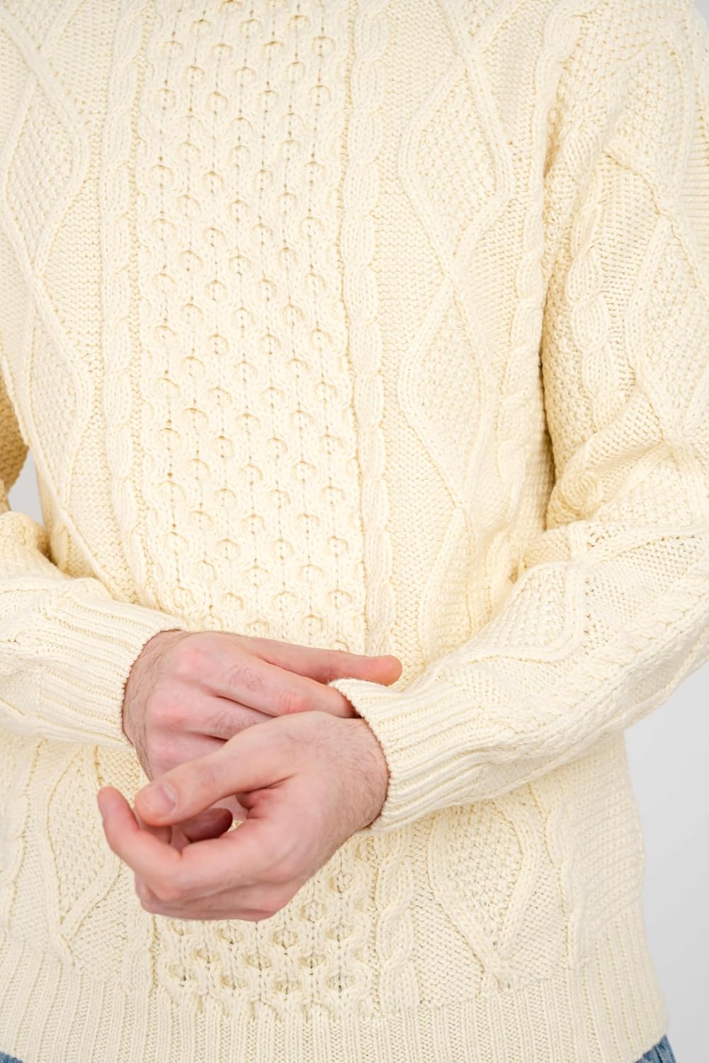 SAOL Men's Irish Aran Sweater, 100% Merino Wool Crew Neck Pullover, Made in Ireland - Image 4