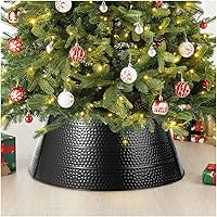 Vista 1 de Glitzhome Pie para árbol de Navidad de metal martillado negro de 26 pulgadas de diámetro y diseño troquelado, base decorativa para árbol de Navidad