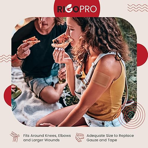 Miniatura 7 de Paquete de 50 bandas extra grandes de 3 x 4 pulgadas, vendajes adhesivos sin látex, vendajes grandes para heridas en codos, rodillas y más, apósitos