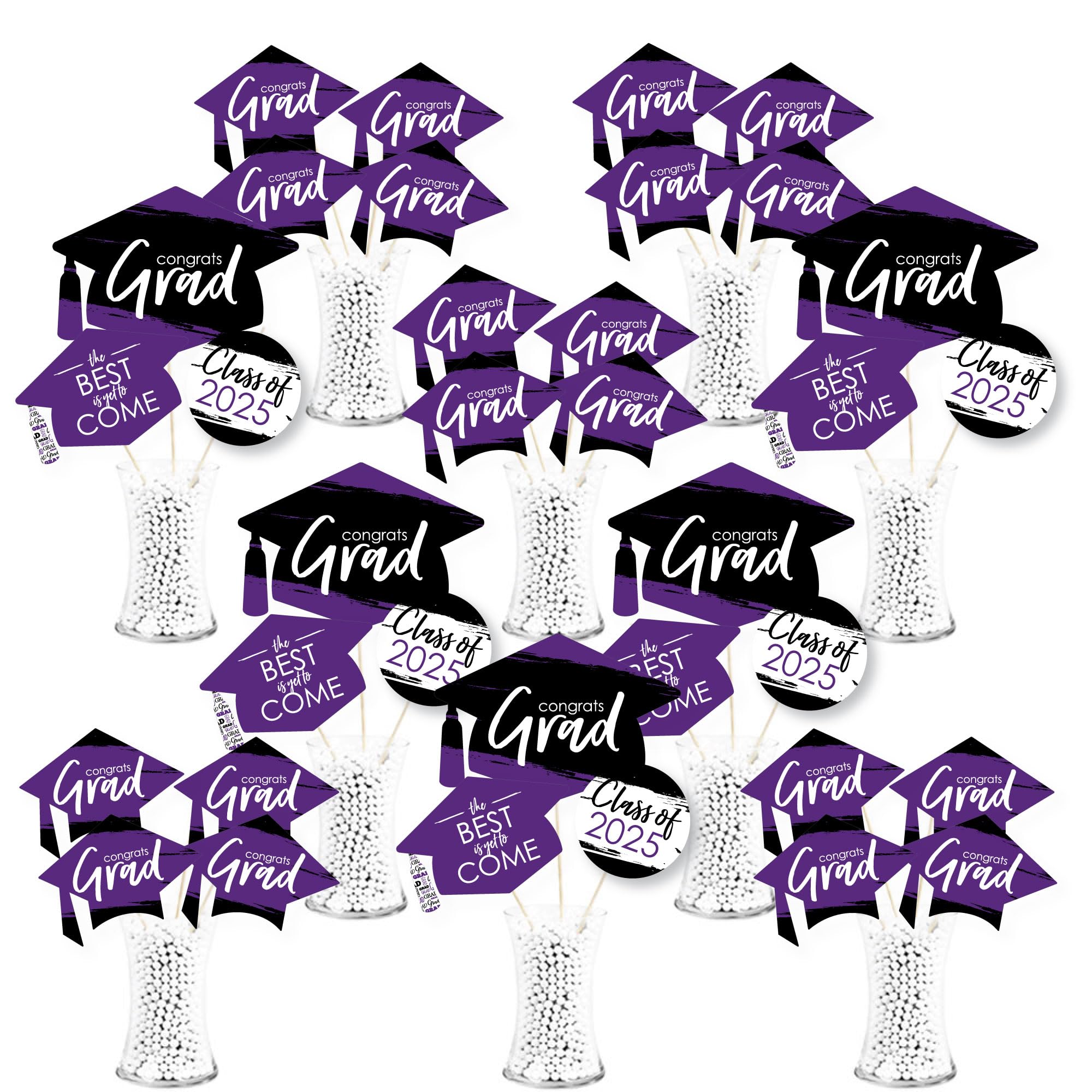 Big Dot of Happiness 2025 Purple Graduation Party Centerpiece Sticks - Showstopper Table Toppers - 35 Pieces
