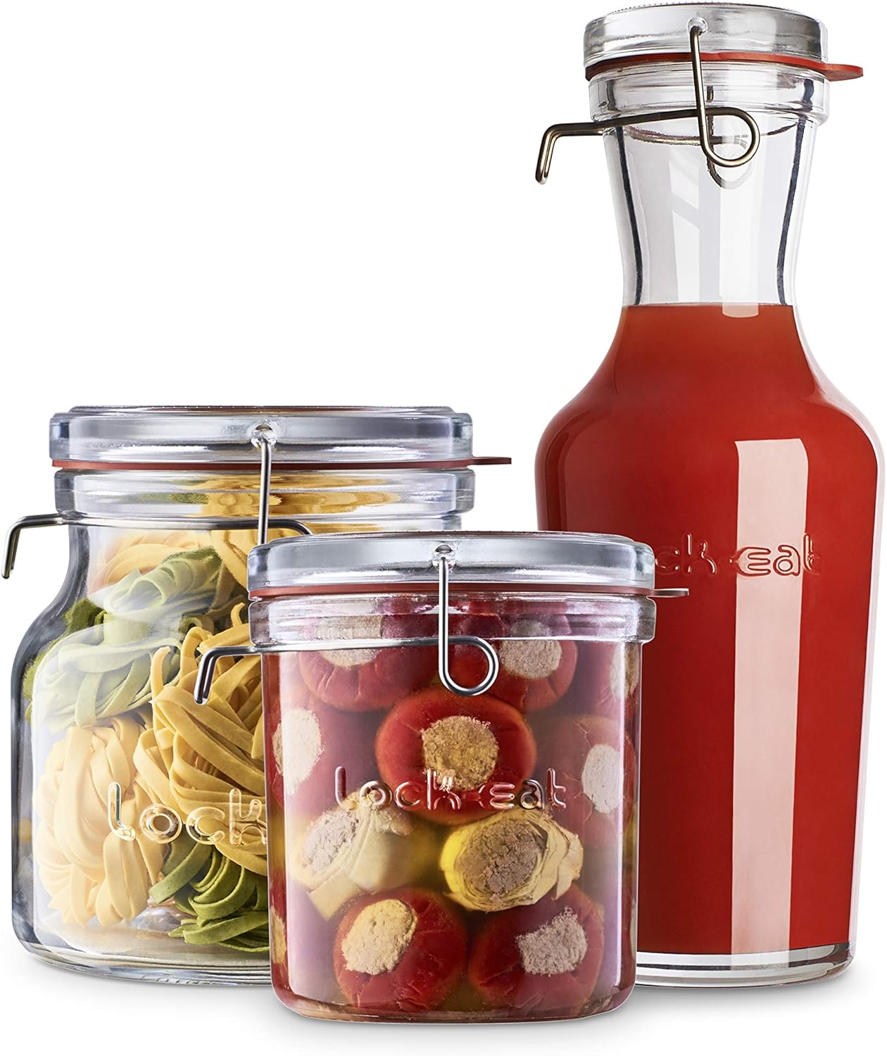 Luigi Bormioli Lock-Eat 3pc Jar Set (Set of 3) : Innovative Glass Lid, Easy to Close, Easy to Open, Dishwasher Safe, Microwave Safe, Canning Safe, Freezer Safe, Stackable Jars