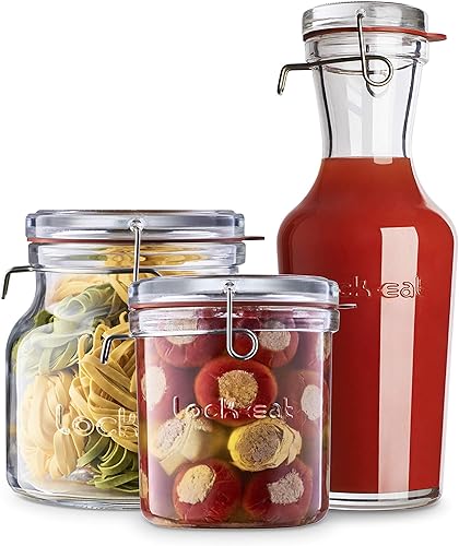 Miniatura 6 de Luigi Bormioli Lock-Eat Juego de 3 tarros (juego de 3): innovadora tapa de cristal, fácil de cerrar, fácil de abrir, apto para lavavajillas,