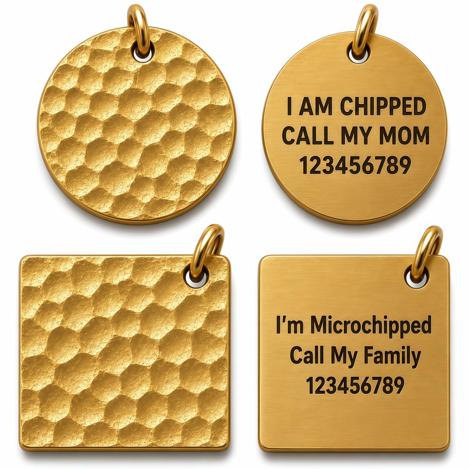 Personalised Brass Dog Tag for Pets Engraved UK, Solid Brass Pet ID Tag for Dogs & Cats, Custom Engraved Dog Name Tag, Hand-Hammered Brushed Back Collar Tag (Round 3cm)