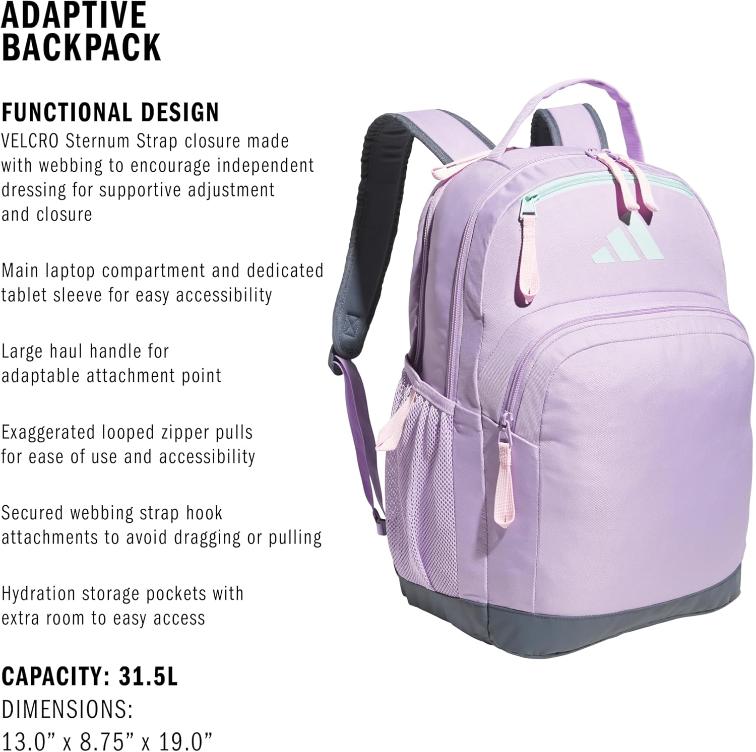 adidas Adaptive Backpack – Large Bag with Accessibility Features for Ease of Use - Image 2