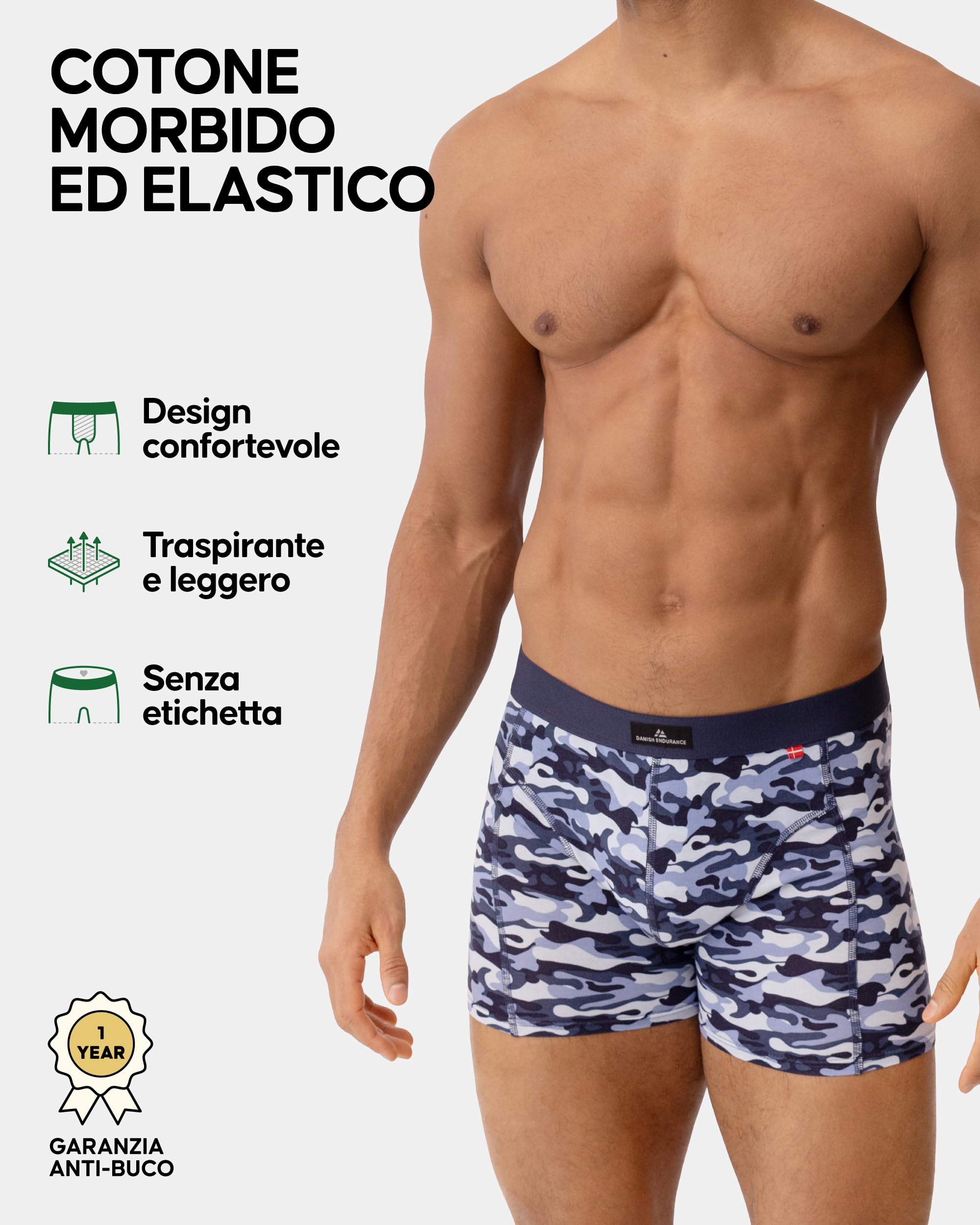 DANISH ENDURANCE Boxer Uomo Cotone Elasticizzato, Boxer a Pantaloncino Comodi e Traspiranti, Cuciture Piatte, con o Senza Patta Frontale, 3 o 10 Paia