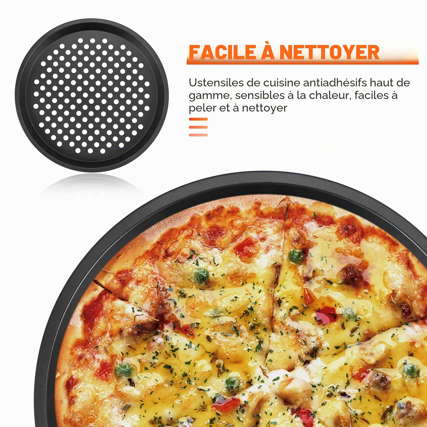 2 Pcs Moules à Pizza, Plateaux de Four à Pizza Ronds Plaque Pizza Antiadhésive en acier au Carbone, Tartes Flambées, Plaques de Cuisson pour Pizza Plat à Tarte Moule à Quiche, ∅ 28cm