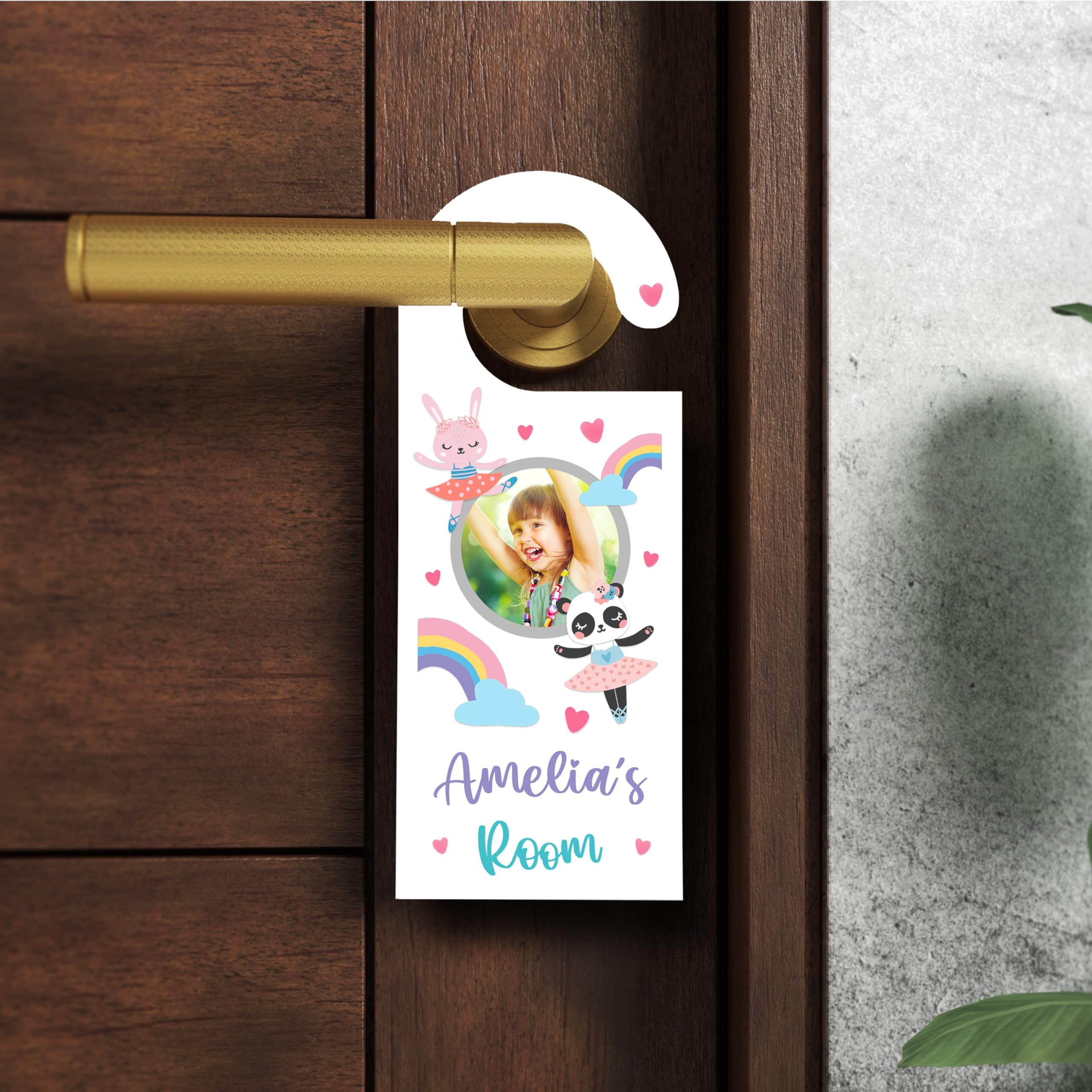 Fingerprint Designs Personalized Ballerina Bunny Girl Kids Bedroom Photo Personalised Door Hanger
