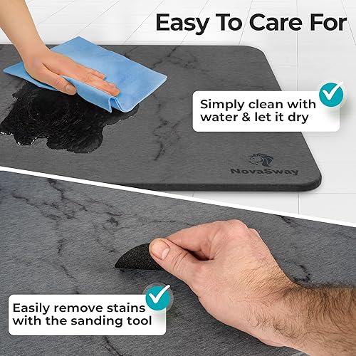 Miniatura 5 de Novasway - Tapete de baño de piedra de diatomita para baño, secado rápido, antideslizante, absorbente de agua, tapete de ducha duradero de piedra