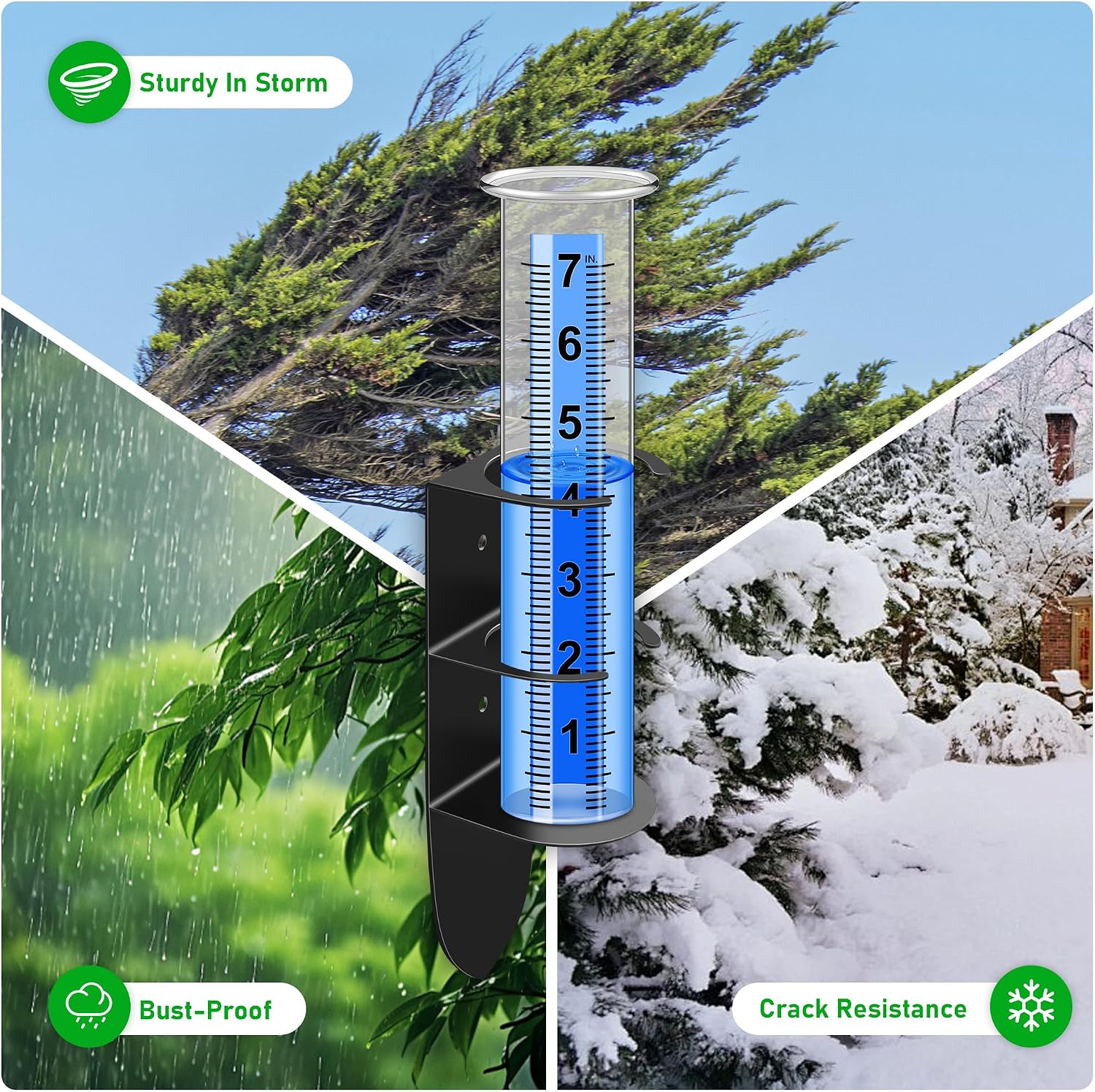 Rain Gauge Outdoor, Rain Gauge with 2 in 1 Stainless Steel Rack Holder