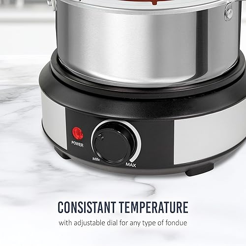 Vista 13 de Nostalgia - Olla de fondue eléctrica de acero inoxidable para 6 tazas con control de temperatura, 6 tenedores codificados por color y olla
