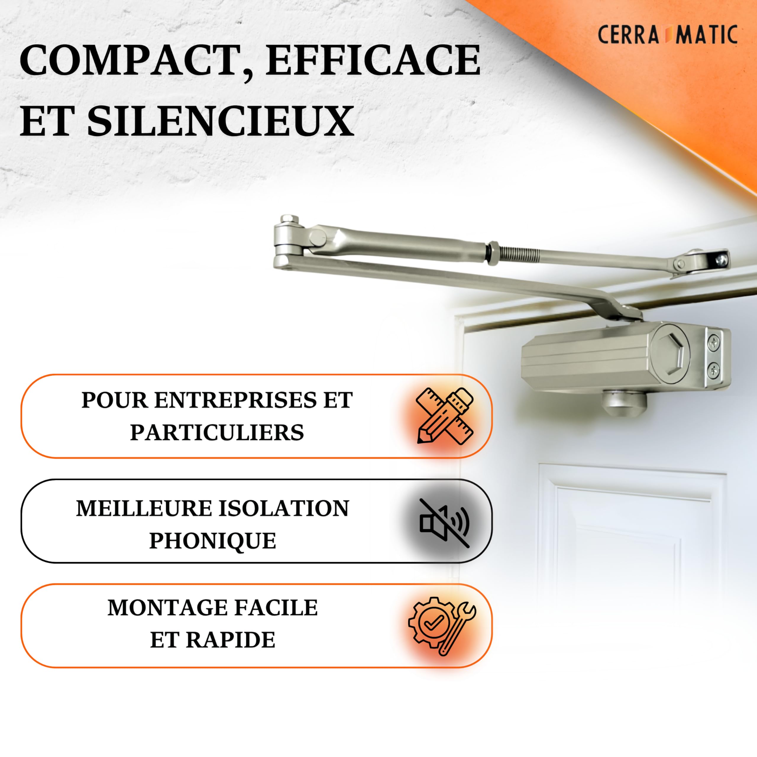 M-200 Ferme Porte – Groom Hydraulique à Bras Articulé, Fermeture Porte Automatique Silencieuse, Amortisseur 40-65kg, Anti Claquement