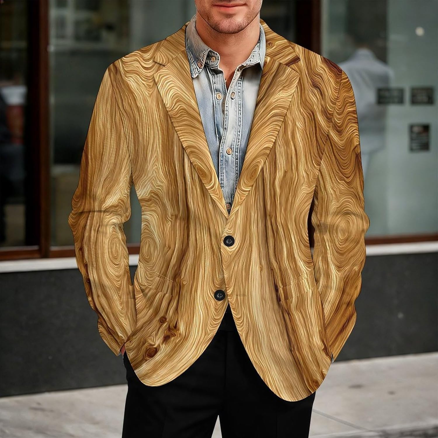 Wood Wooded Grain Mens Blazer Two Button Lightweight Sport Coats Suit Business Jacket