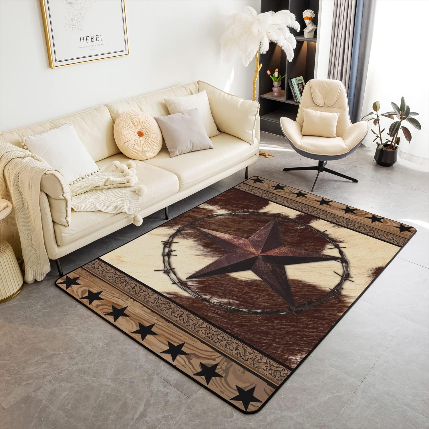 Western Style Stars Area Rug for Living Room Highland