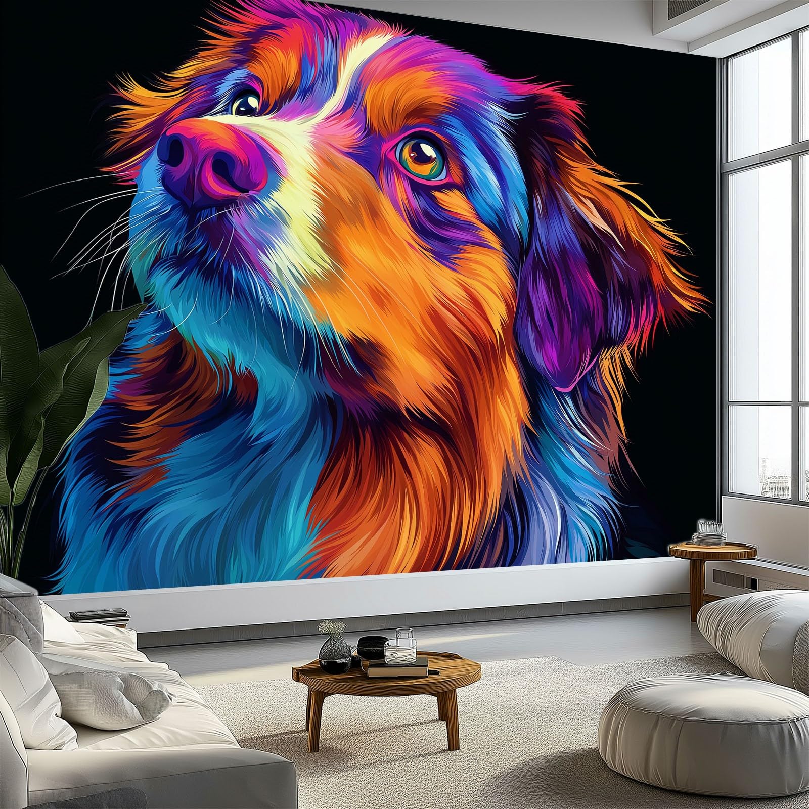 Fototapeta 3D 300 x 210 cm - czarna włóknina tapeta ścienna do salonu i telewizora biura - dekoracja XXL niesamoprzylepna energiczna i kolorowa dekoracja dla psów i zwierząt domowych